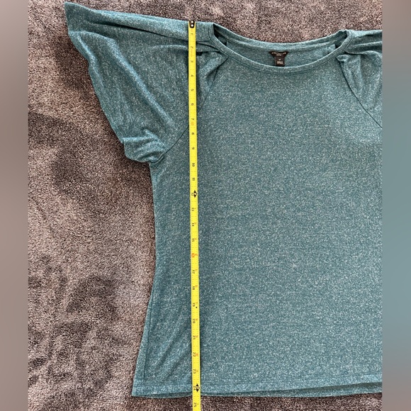Ann Taylor Women's Green Short Sleeve Blouse Top, Size Large Petite (LP) - Picture 5 of 6